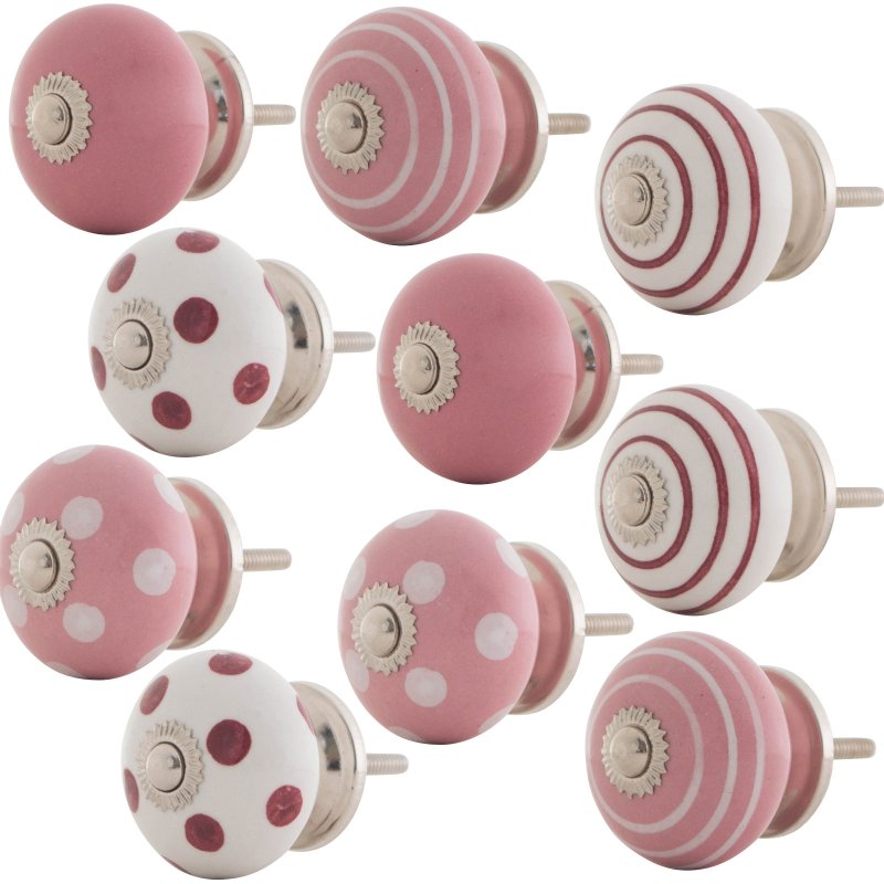 Freak Scene Möbelknauf Keramik Shabby Chic - Punkte Weiß-rot Handbemalt