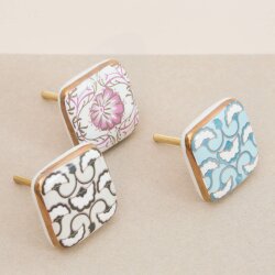 Premium Möbelknopf Keramik edel verziert Möbelgriff Shabby-Chic Goldrand