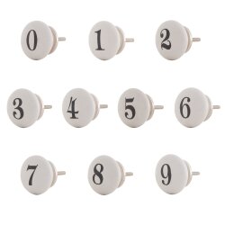 10 x Weiße Möbelknäufe mit Zahlen 0 bis 9