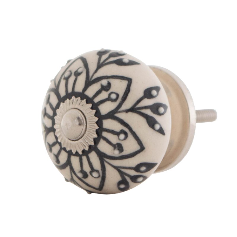 Schwarz-weiß Möbelknopf handbemalt mit Silberkrone Türgriff Schrankkn