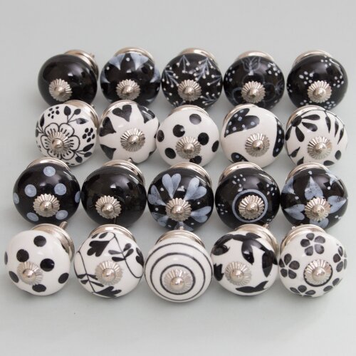 Nicola Spring Keramik Möbelknöpfe - 6 Stück Punktemuster Rot/Weiß 40mm