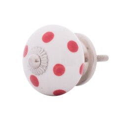 Punkte Polka-Dots Möbelknopf Weiss-Rot Silber-Montur Zierkrone aus Metall Möbelgriffe Knöpfe für Schränke, Kommoden und Türen
