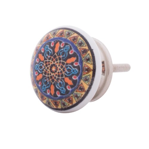 Möbelknopf Mandala bunt mehrfarbig Keramik bedruckt 40mm