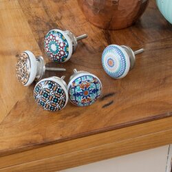 Set 10 Stück Keramik  Möbelknopf mit Mosaik Mandala Muster bedruckt Möbelgriffe Knöpfe für Schränke, Kommoden und Türen