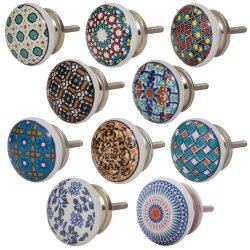 Set 10 Stück Möbelknöpfe Mosaik bunt mehrfarbig Keramik bedruckt 40mm 