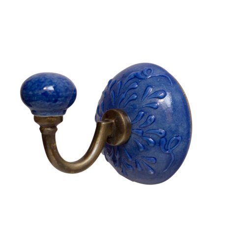 Blau Muster Floral Vintage Garderobenhaken 6cm | Antik-Look Bronze Keramik | Wandhaken, Kleiderhaken