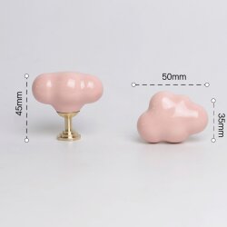 Möbelknopf aus Keramik und Messing in rosa Wolkenform