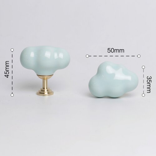 Möbelknopf aus Keramik und Messing in türkiser Wolkenform