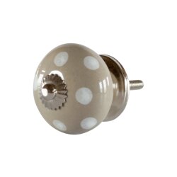 Möbelknopf Punkte gepunktet Polka-Dots Weiß Café Latte Cream Silber-Montur Zierkrone aus Metall Möbelgriffe Knöpfe für Schränke, Kommoden und Türen
